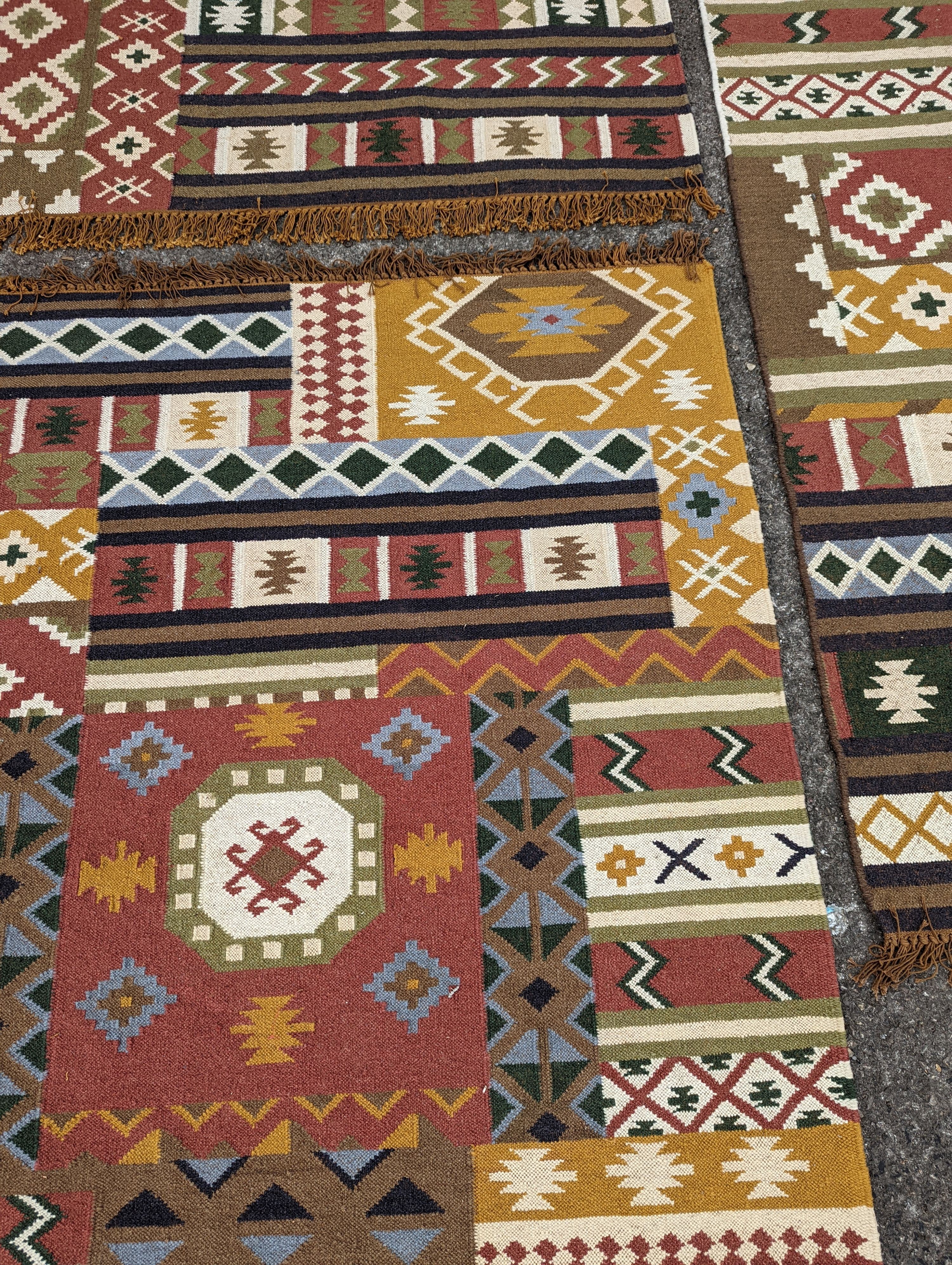 Three assorted Kilim flatweave carpets and rugs, 290 x 200cm, 240 x 170cm, 200 x 140cm